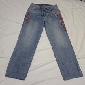 Lucky Brand High Rise Drew Mom Jeans Womens 6/28R Floral Embroidered Denim